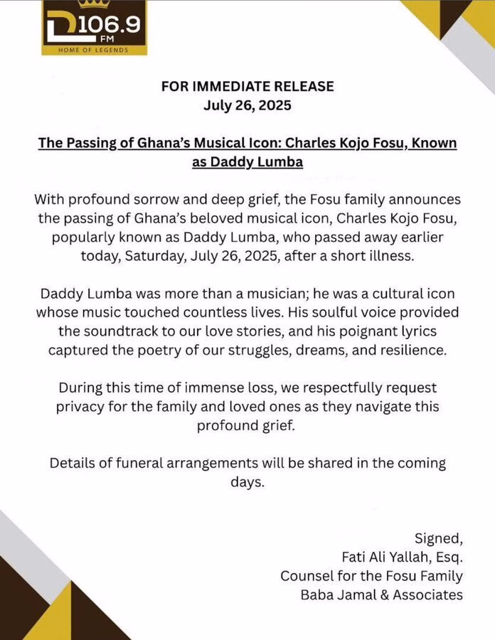 CONFIRMED: HighLife Legend Daddy Lumba is dead 1